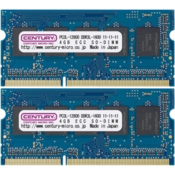 産業機器向け低電圧1.35v PC3L-12800/DDR3L-1600 8GBキット(4GB 2枚組) ECC SO-DIMM 日本製 CK4GX2-SOD3LUE1600