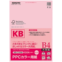 PPCカラー用紙(共用紙) FSC認証 B4 100枚 ピンク KB-C134NP