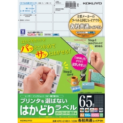 プリンタを選ばない はかどりラベル(各社共通レイアウト) A4 65面 100枚 KPC-E1651-100