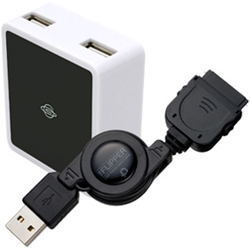 THE FLIPPER iPod/iPad/iPhone対応USB転送・充電ケーブル+2ポート充電器セット 黒 UFS-ADK-W3-BK