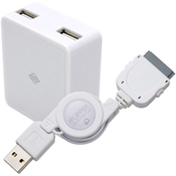THE FLIPPER iPod/iPad/iPhone対応USB転送・充電ケーブル+2ポート充電器セット 白 UFS-ADK-W3-WH