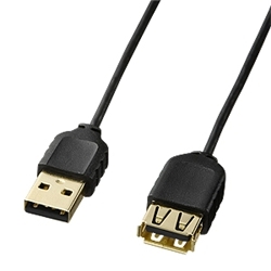 極細USB延長ケーブル(A-Aメス延長タイプ、0.5m・ブラック) KU-SLEN05BK